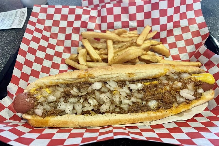 Footlong Nathan's Chili Dog at Park Road Soda Shoppe in Charlotte nc