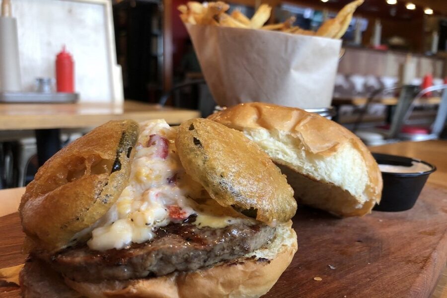 Pimento Burger and Fries at Bang Bang Burger in Charlotte nc